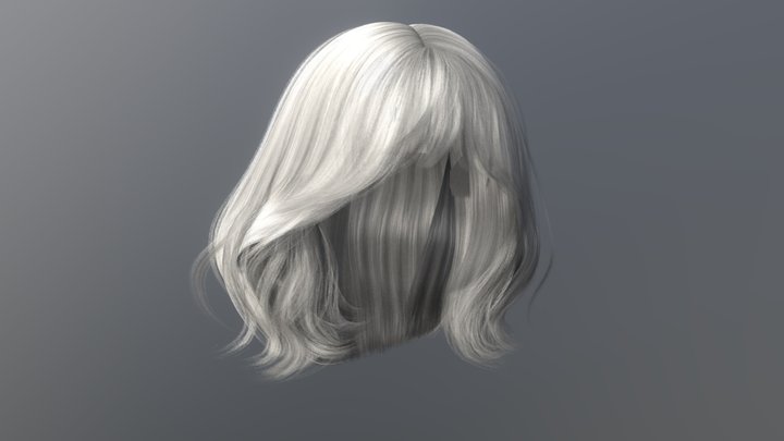 Short Wavy Hair With Bangs (With Bones) 3D Model
