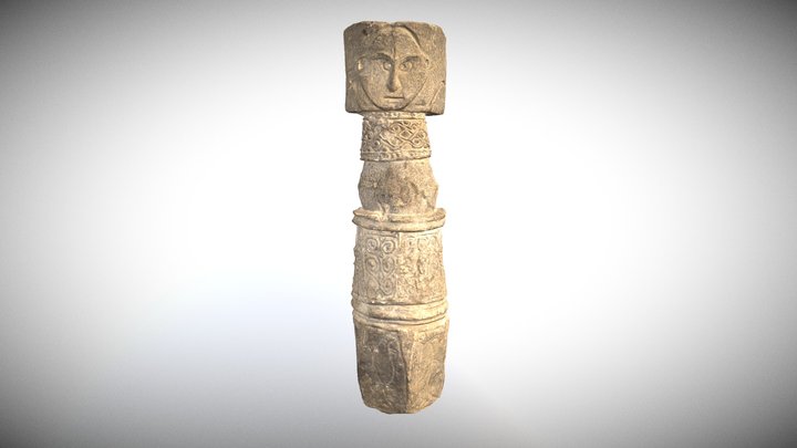 Carved Stone Janus Anthropomorphic Figure 3D Model