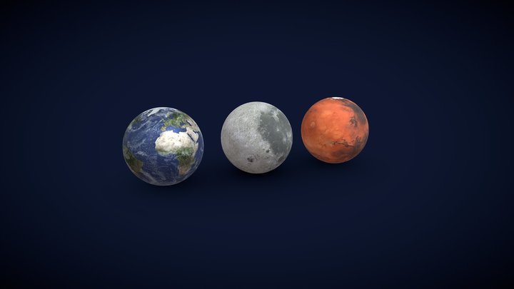 Planets | Earth - Moon - Mars 3D Model