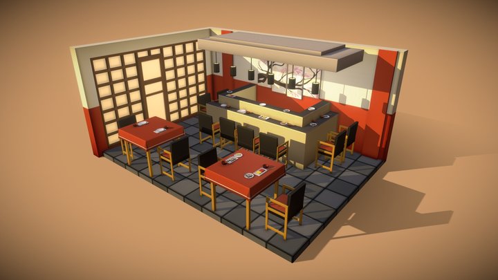Isometric Japanese Restaurant 3D Model