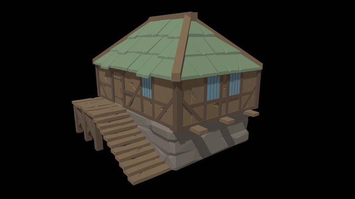 Cartoon medieval house Polygonal 3D Model