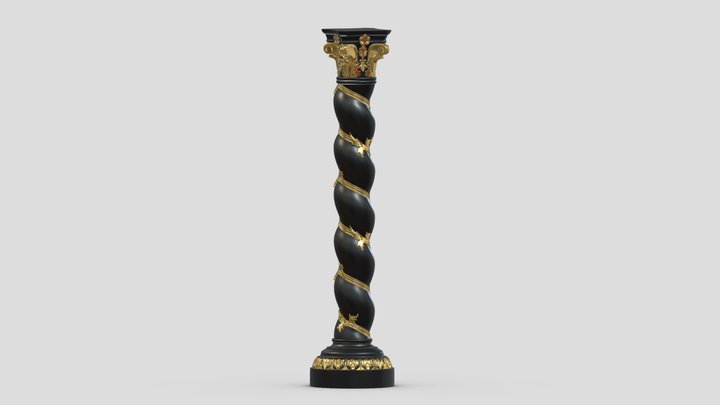 Solomonic Column Black And Gold 3D Model