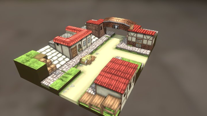 Small town map for indie tactics game 3D Model