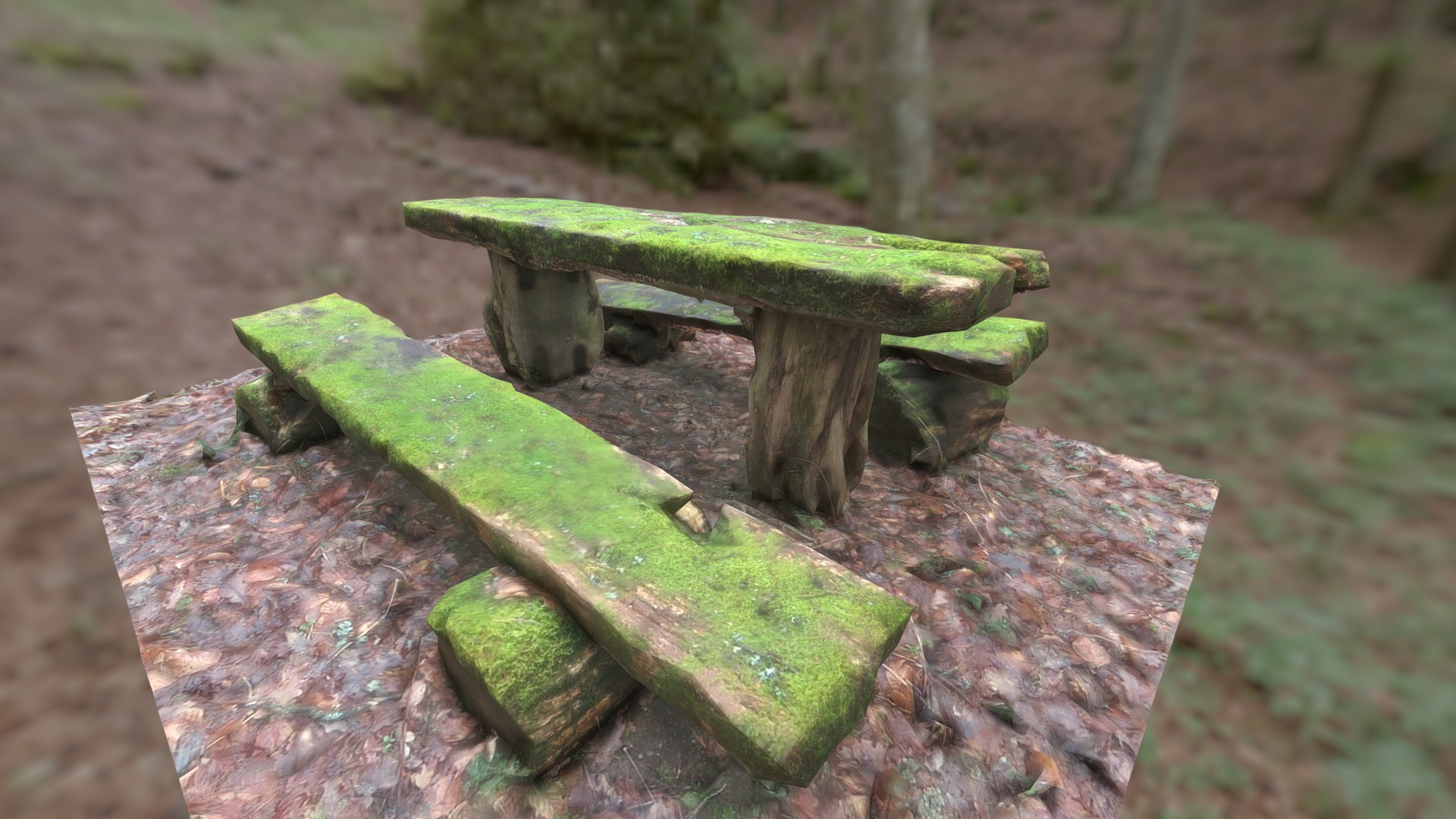 3D model bench in forest - This is a 3D model of the bench in forest. The 3D model is about a bench made of wood.