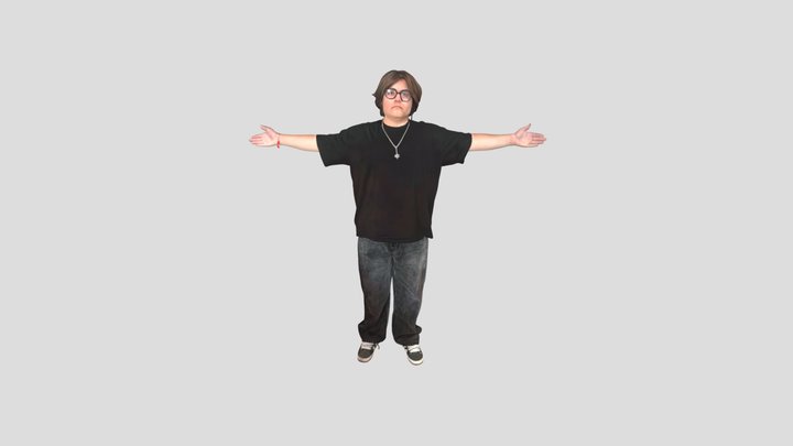 Person standing with arms outstretched indoors