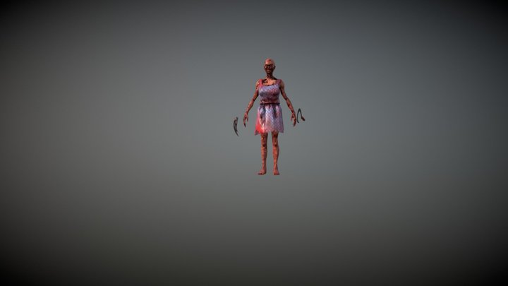 Female Zombie w/ Weapons 3D Model