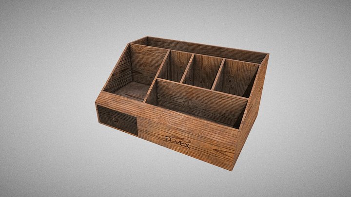 Wooden Desk Organizer | Low Poly | PBR