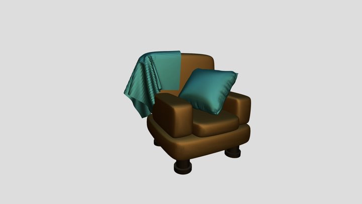 BEIGE ARMCHAIR WITH BLANKET AND PILLOW animation 3D Model