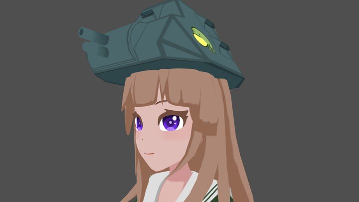 Anime girl with FCM 36 turret as hat 3D Model
