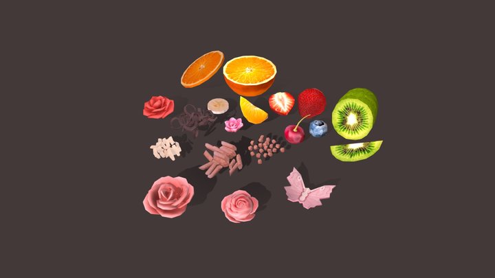 Fruits & Cake decorations 3D Model