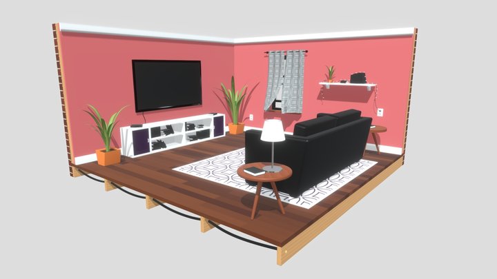 Low Poly Living Room with Furniture 3D Model