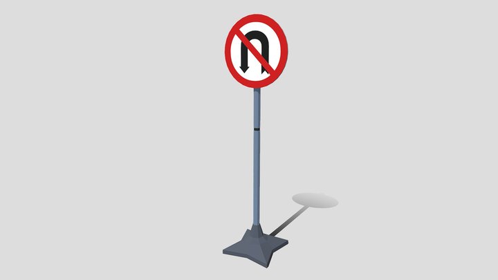 Low Poly Cartoon No U-Turn Traffic Sign 3D Model