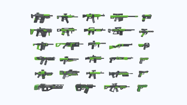 Low poly guns 3D Model