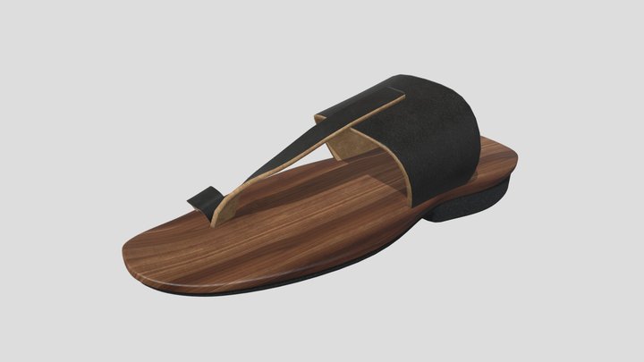Black leather & wooden sandal 3D Model