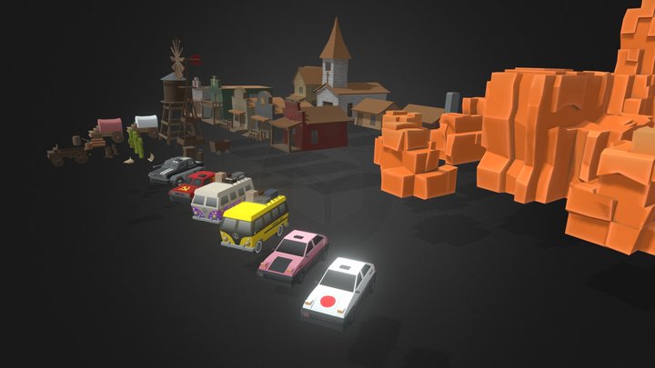 Pack environment desert and vehicles 3D Model