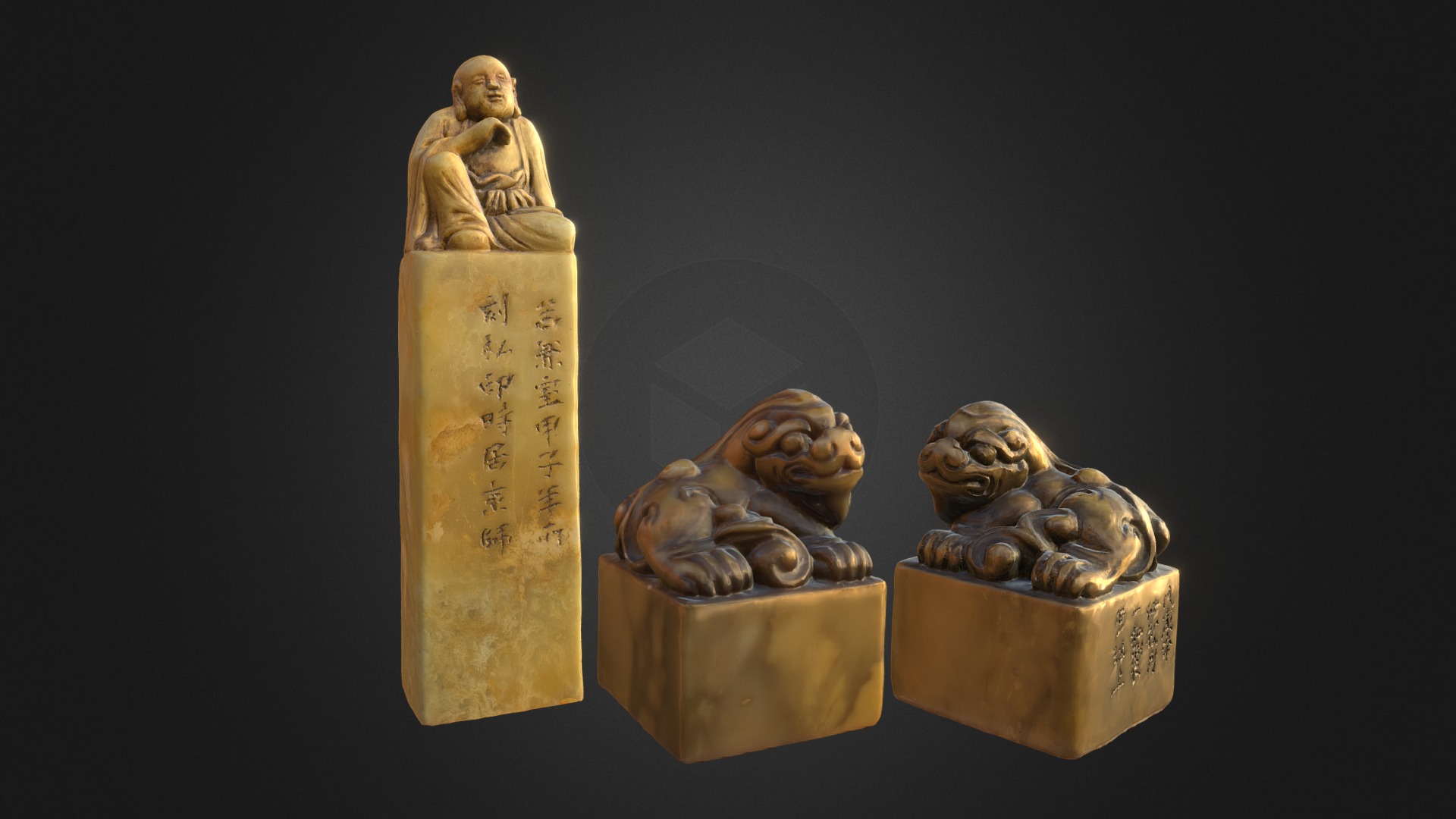 3D model Zhao Zhiqian seal engraving 清代著名篆刻家趙之謙所治印章 - This is a 3D model of the Zhao Zhiqian seal engraving 清代著名篆刻家趙之謙所治印章. The 3D model is about a group of gold and silver coins.