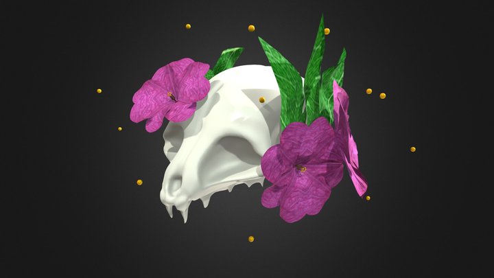 Cat Skull Flowers 3D Model