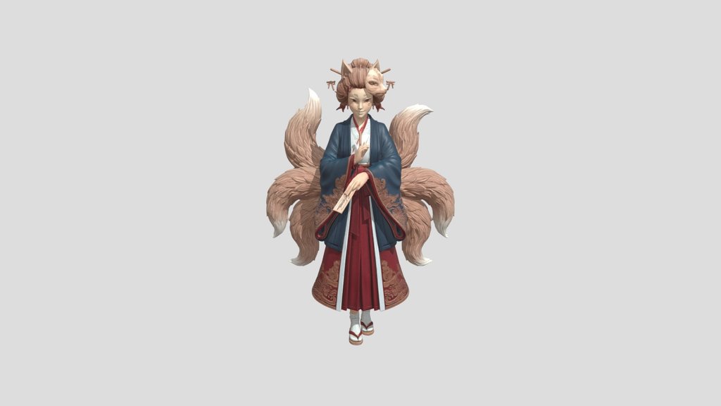 Kitsune Spirit-Priestess Figurine STL | Fox…