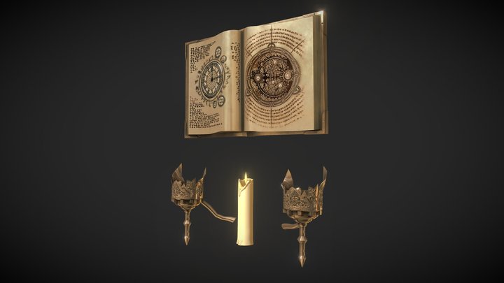 Sconce, Candle & Book for Project 3D Model