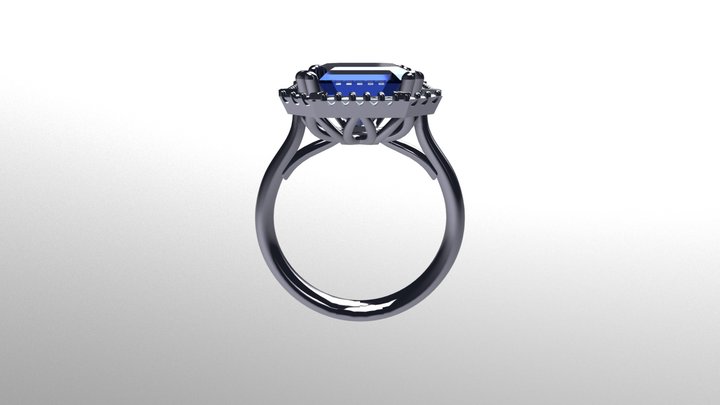 Octagon Sapphire halo ring. 3D Model