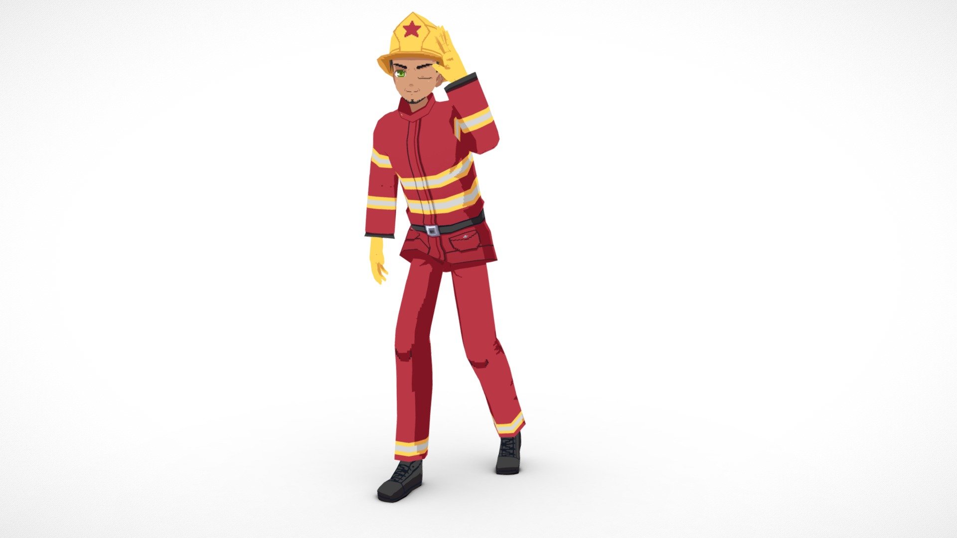 Cartoon Anime Lowpoly - Firefighter - Buy Royalty Free 3D model by ...