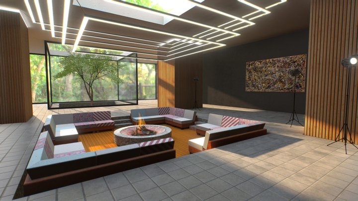 Cozy Virtual Reality Lounge spatial ready 3D Model