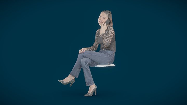 Woman sit and smile on the phone - posed 3D scan 3D Model