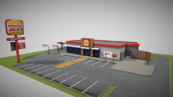 Hungry Jack's Restaurant (low Poly) 3D Model