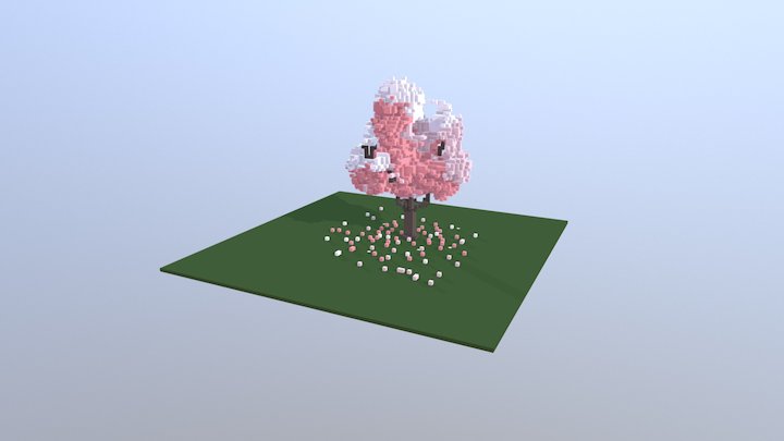 Voxel Cherry Blossom Tree 3D Model