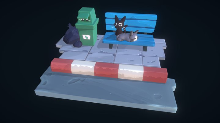 Cats on the Streets 3D Model