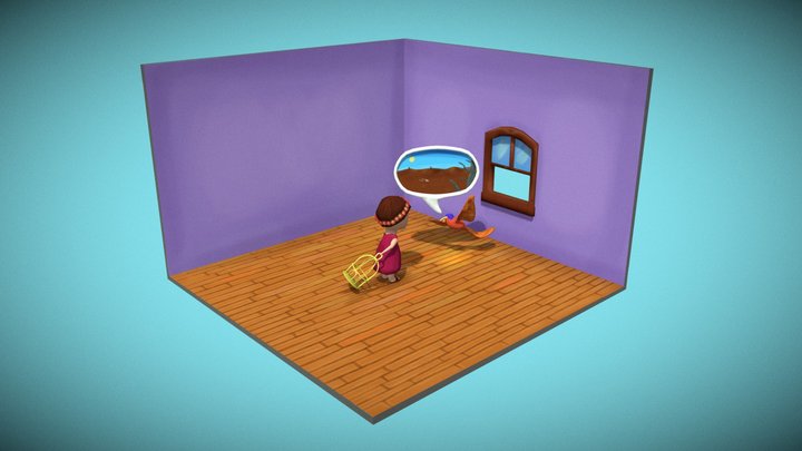 Girl and Enchanted Bird 3D Model