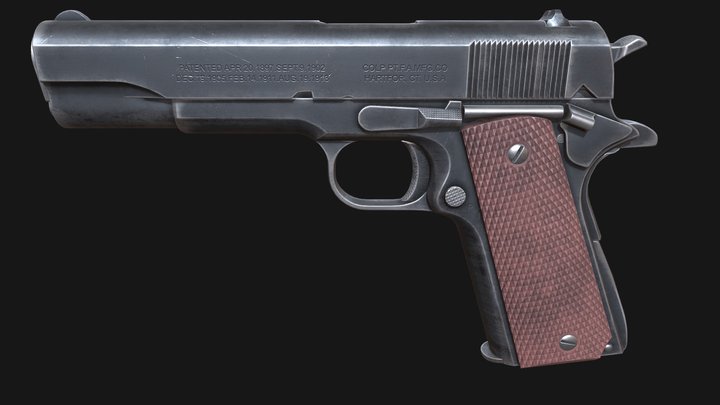 Colt M1911A1 Black Material 3D Model