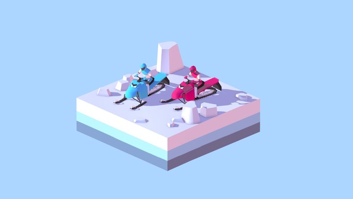 Cartoon Low Poly Snowmobile Racers 3D Model