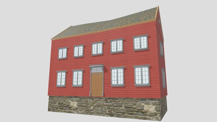 Red scandinavian house. 3D Model