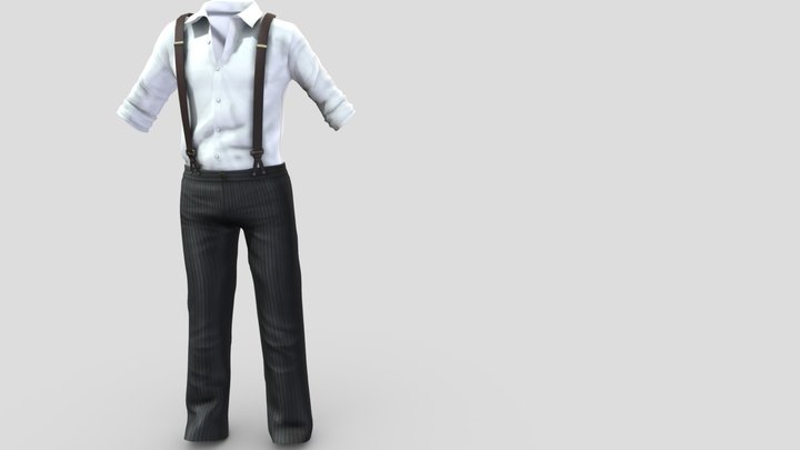 Men's Shirt And Trousers With Suspenders Outfit 3D Model