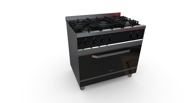 Cocina Semi Industrial negro 6 Hornallas 3D Model