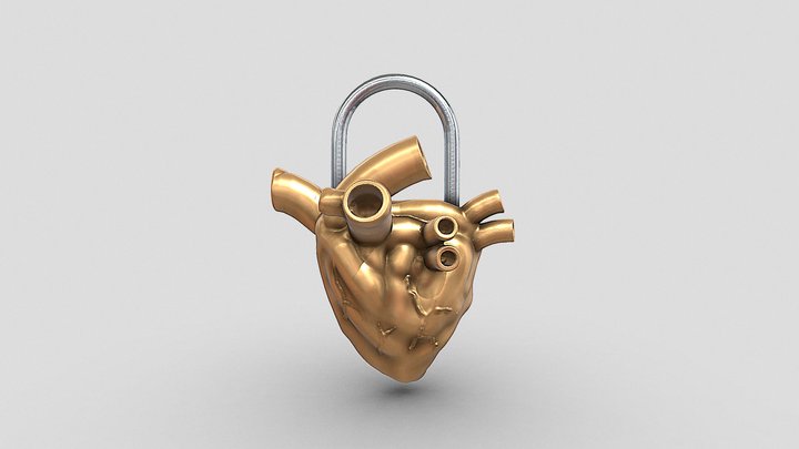 Golden heart lock sculpted in VR – Modèle 3D gratuit STL