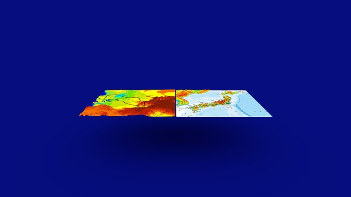 ウズベキスタン-日本地勢比較3Dモデル