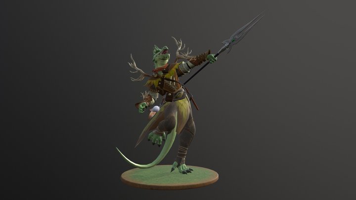 Male Dragonborn Green Druid 3D Model