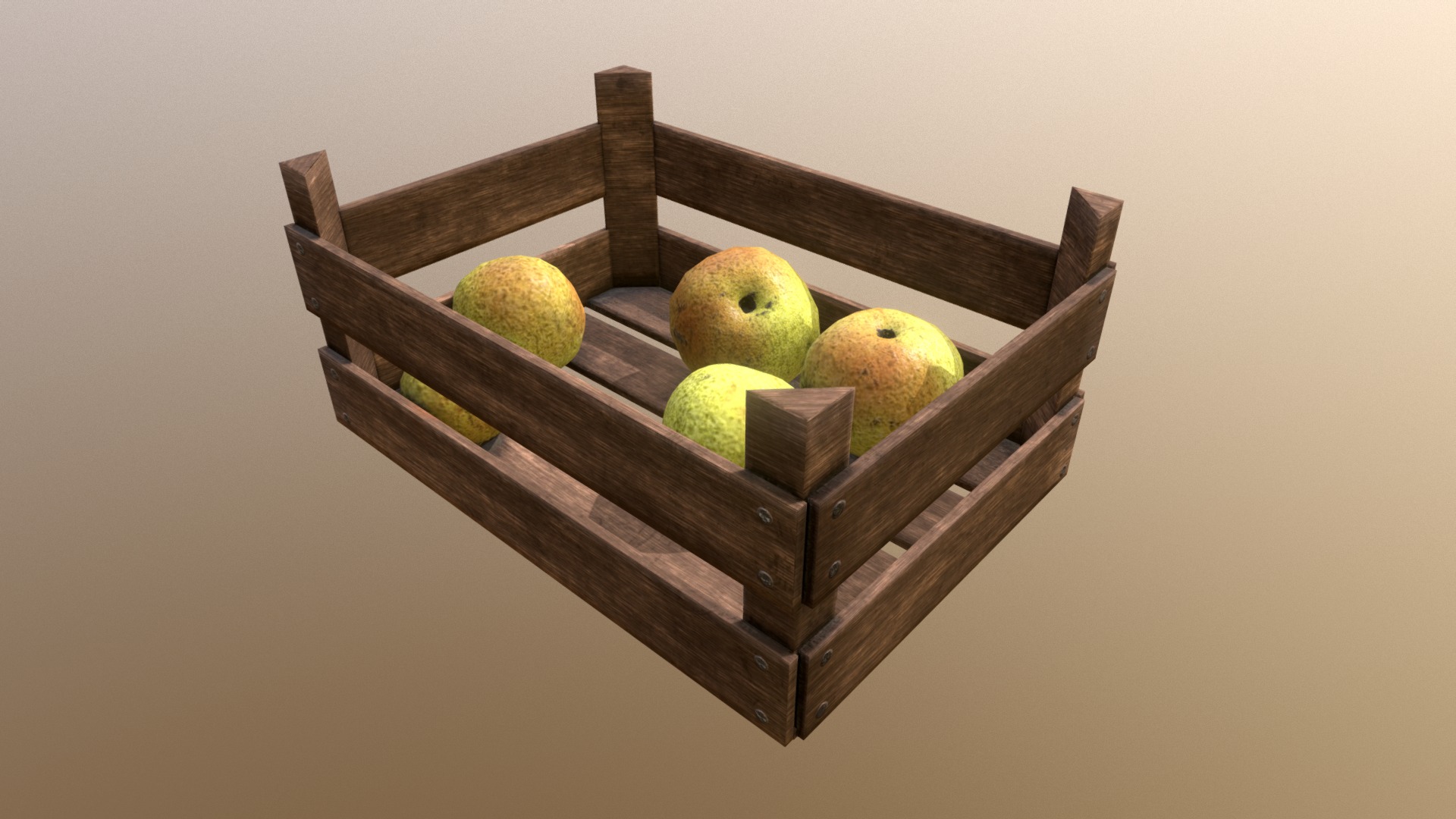 3D model Wooden Crate with Apples - This is a 3D model of the Wooden Crate with Apples. The 3D model is about a wooden basket with fruit in it.