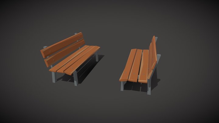 Stylized Low Poly Benches 3D Model