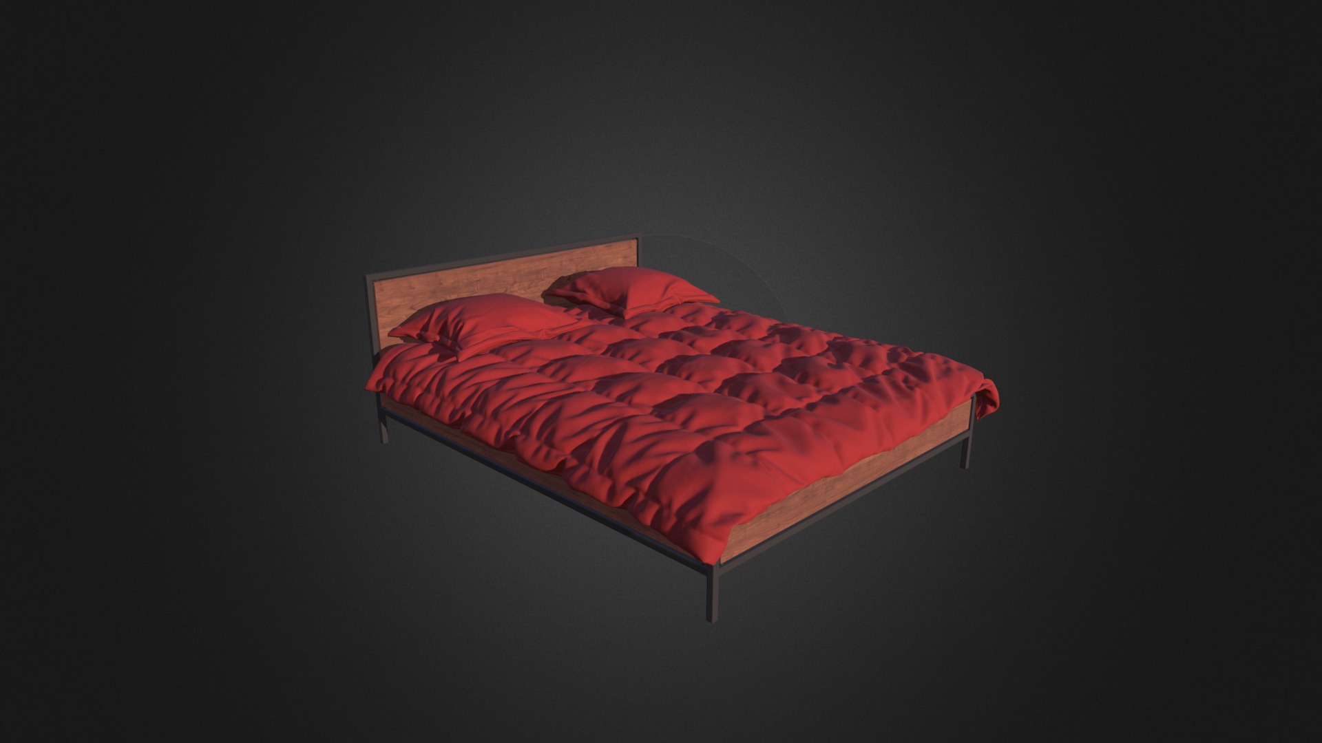 3D model Wooden Bed with Red Bedclothes - This is a 3D model of the Wooden Bed with Red Bedclothes. The 3D model is about a bed with a red cover.