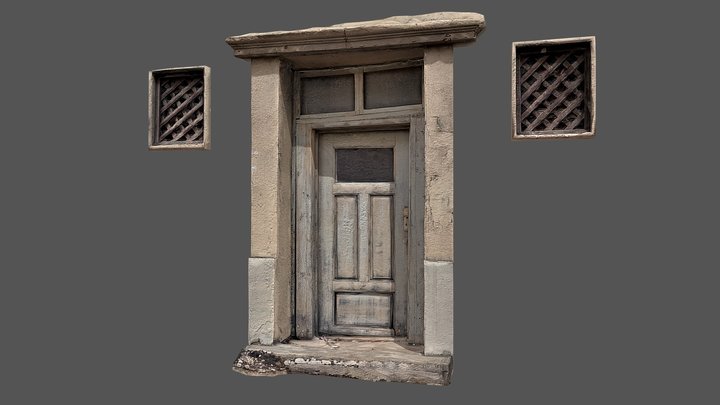 Photoscan Lowpoly Abandoned House door windows 3D Model