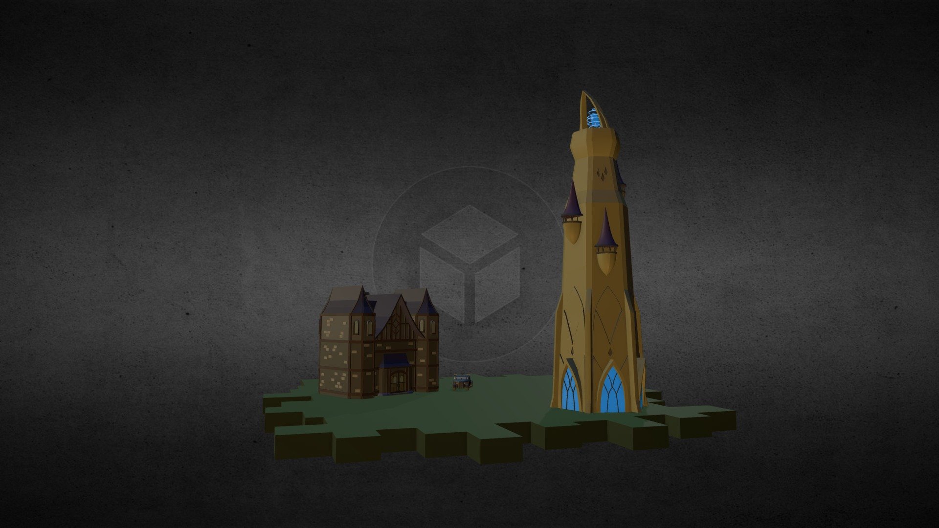 Mansion, hot rod and mysterious tower