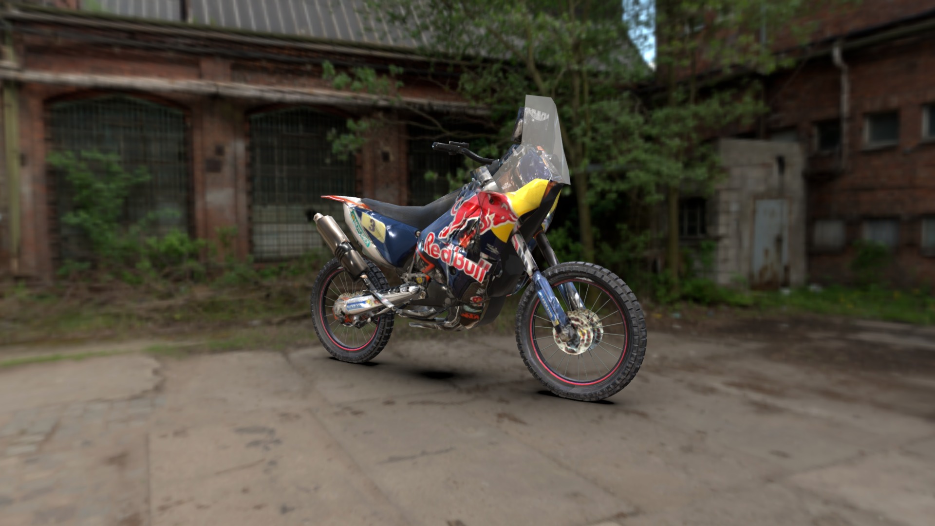 3D model KTM motorcycle - This is a 3D model of the KTM motorcycle. The 3D model is about a motorcycle parked on a street.