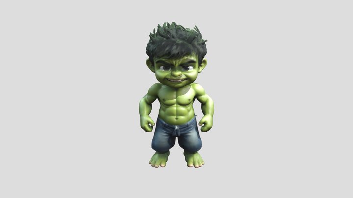 create a cute little boy cartoonist hulk 3D Model