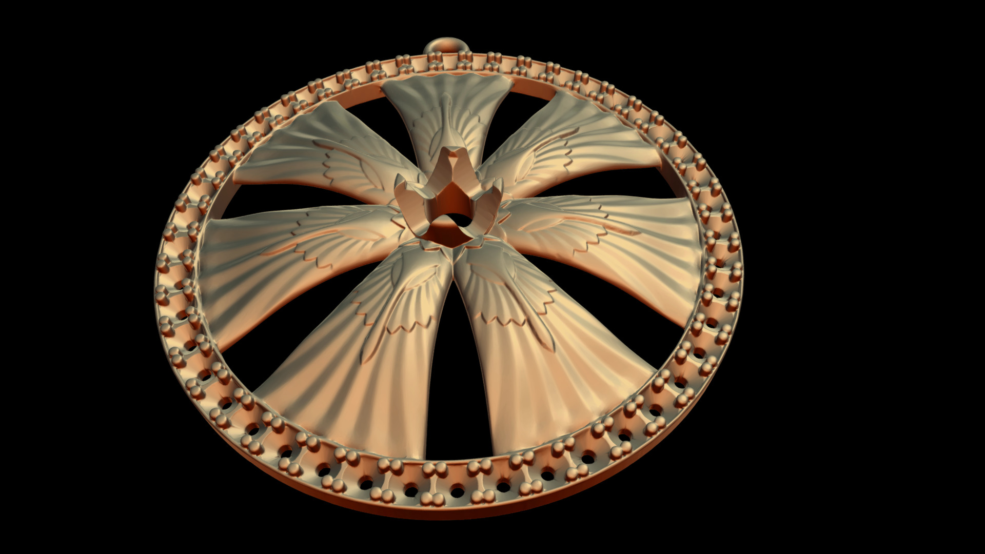 3D model Pendant Wheel Art Nouveau With Diamond Accents - This is a 3D model of the Pendant Wheel Art Nouveau With Diamond Accents. The 3D model is about a gold and black star.