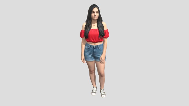 Red Off- Shoulder Crop Top With Denim Shorts – Modelo 3D gratuito STL