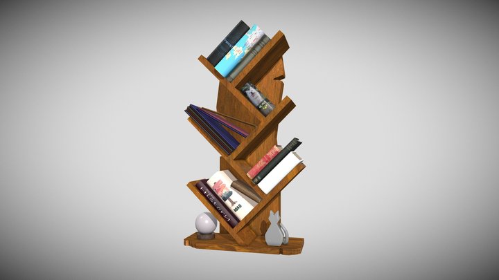 3D Wall Bookshelf - LowPoly 3D Model