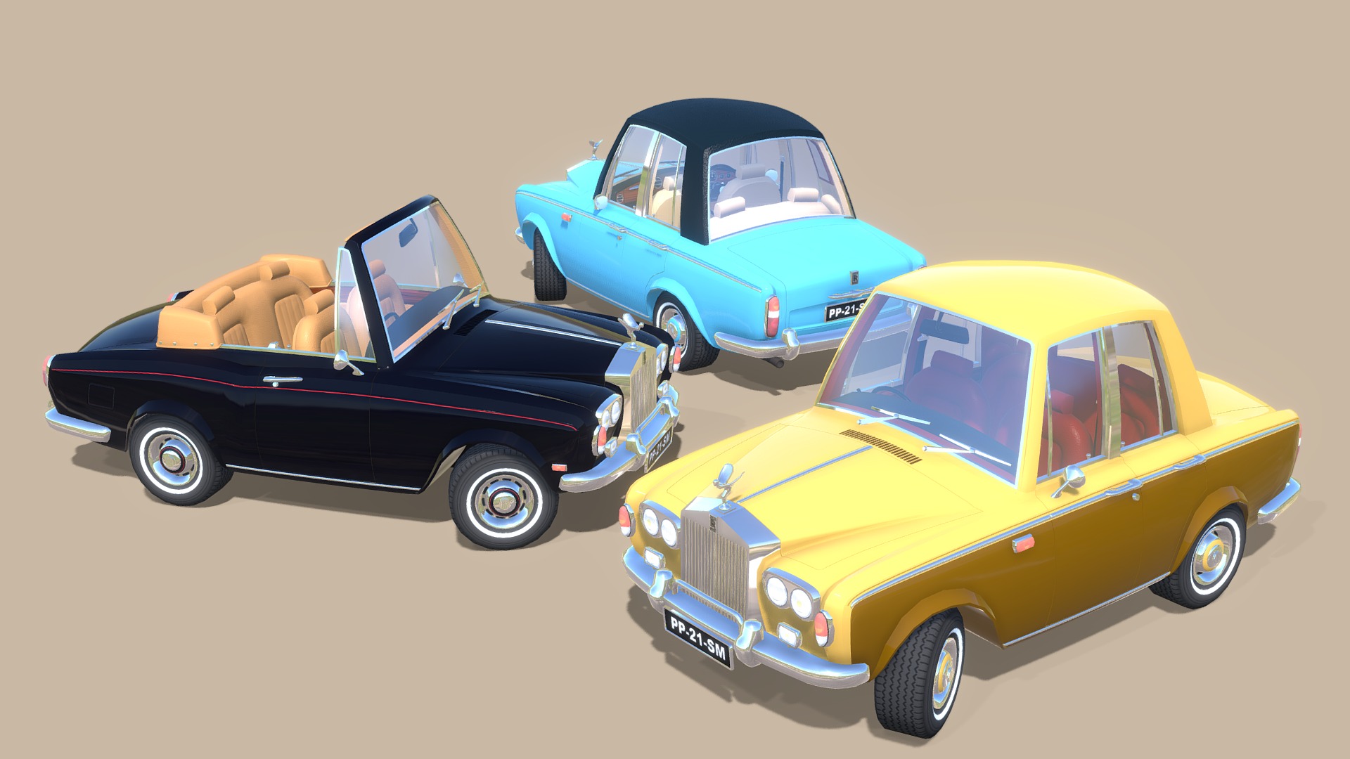 3D model Rolls Royce Silver Shadow/Corniche cartoon style - This is a 3D model of the Rolls Royce Silver Shadow/Corniche cartoon style. The 3D model is about a group of cars.
